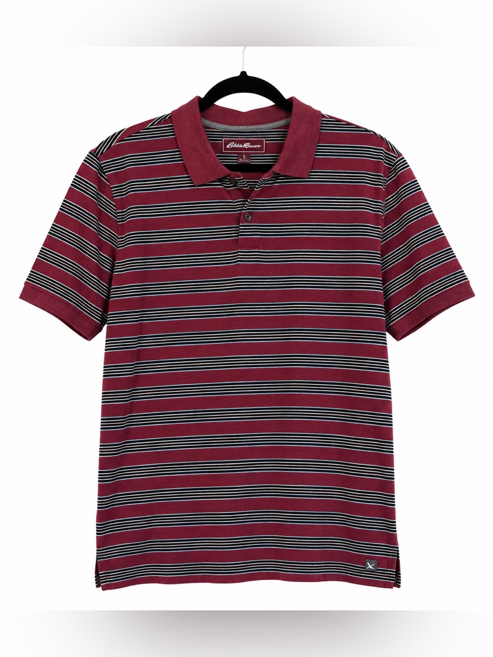 Eddie Bauer Mulberry and Dark Blue Striped Crewneck Sweater